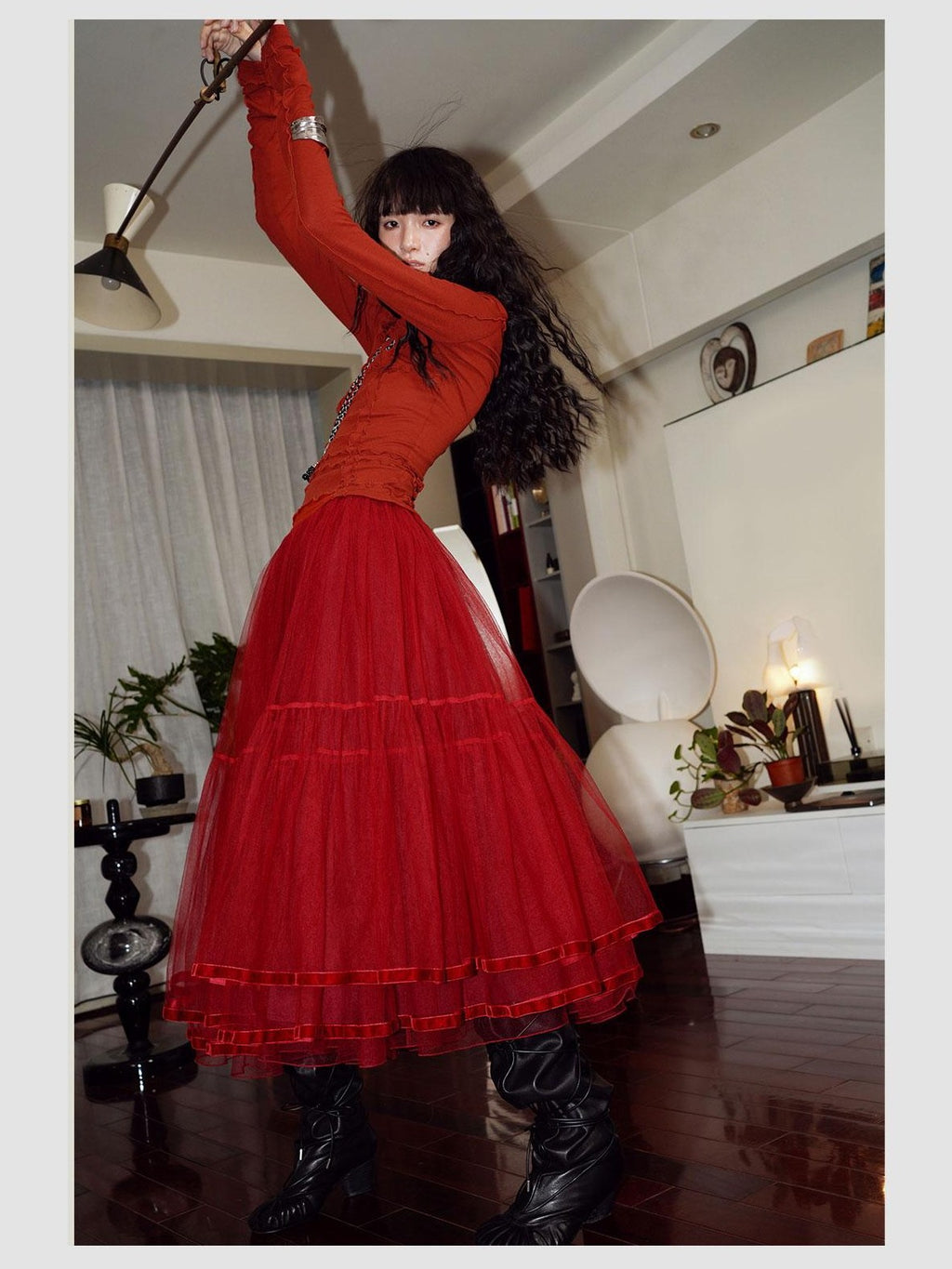 badtaste Solid Layered Long Puff Low Waist Women's Mesh Tulle Maxi Skirts