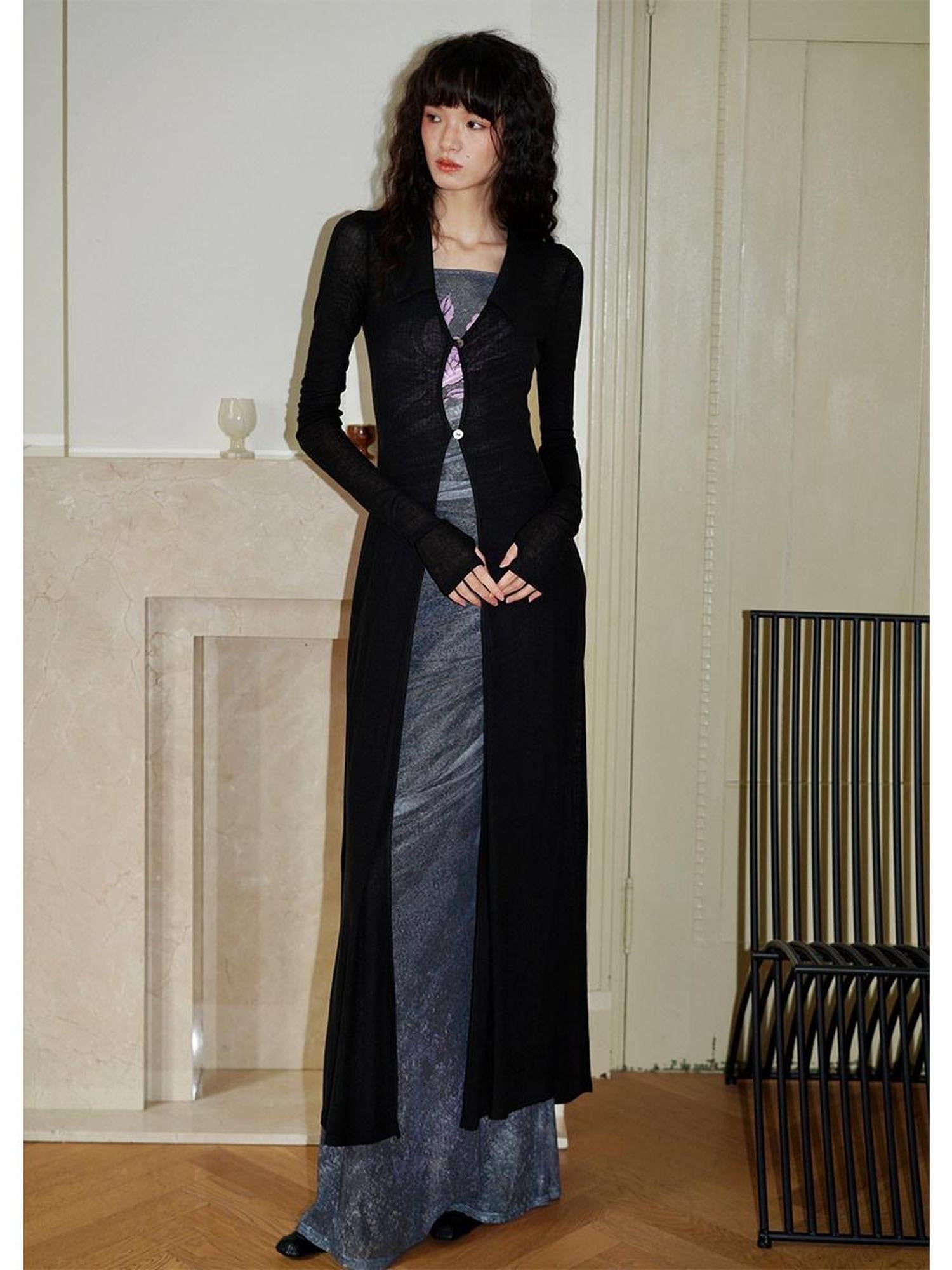 badtaste Solid Mid Length Thin Button Lapel Slim Fit Women's Lyocell Wool Cardigans
