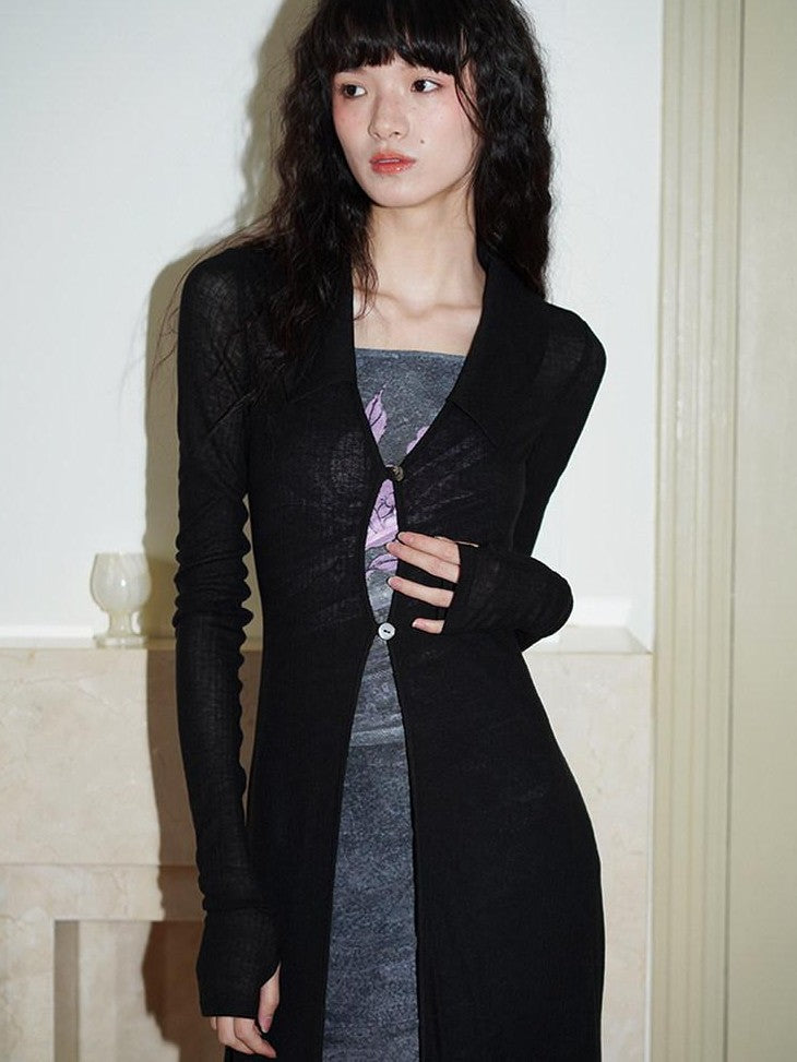 badtaste Solid Mid Length Thin Button Lapel Slim Fit Women's Lyocell Wool Cardigans