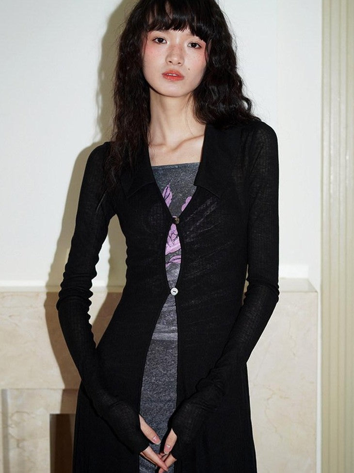 badtaste Solid Mid Length Thin Button Lapel Slim Fit Women's Lyocell Wool Cardigans