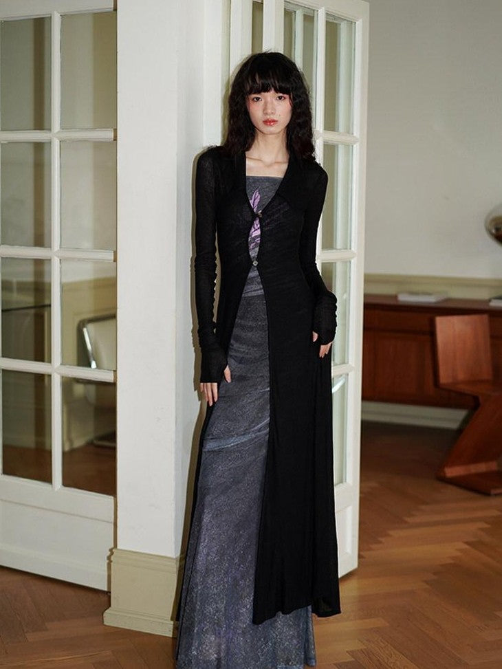 badtaste Solid Mid Length Thin Button Lapel Slim Fit Women's Lyocell Wool Cardigans