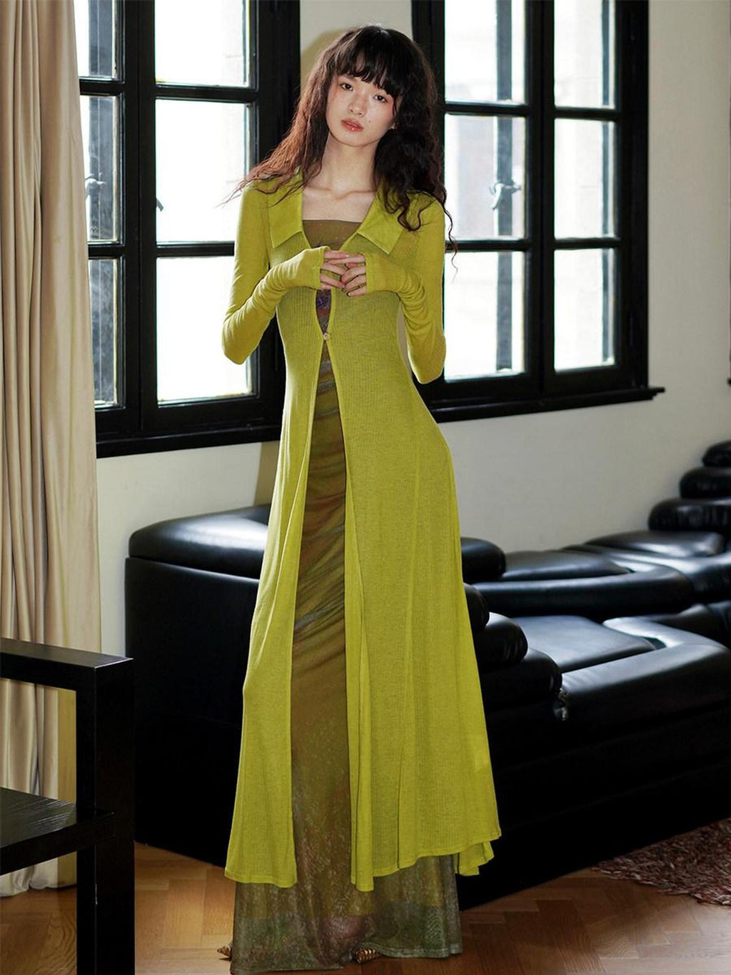 badtaste Solid Mid Length Thin Button Lapel Slim Fit Women's Lyocell Wool Cardigans