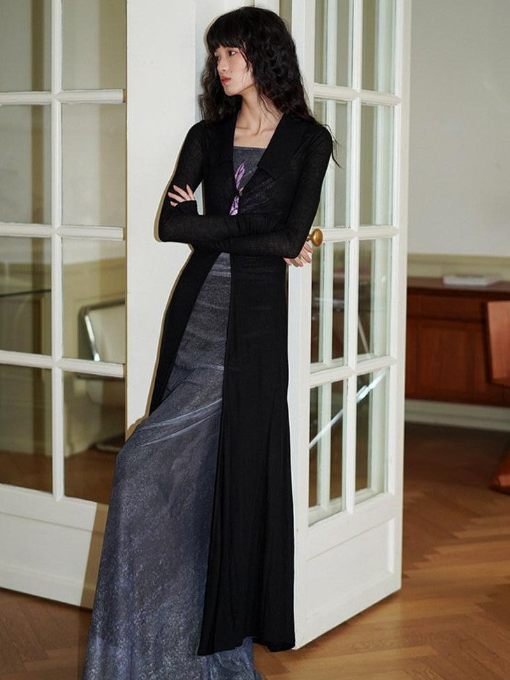 badtaste Solid Mid Length Thin Button Lapel Slim Fit Women's Lyocell Wool Cardigans