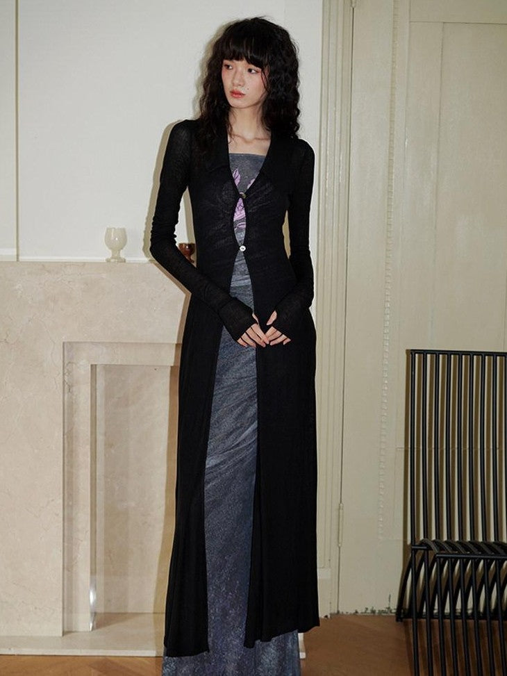 badtaste Solid Mid Length Thin Button Lapel Slim Fit Women's Lyocell Wool Cardigans