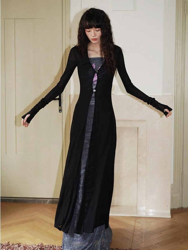 badtaste Solid Mid Length Thin Button Lapel Slim Fit Women's Lyocell Wool Cardigans
