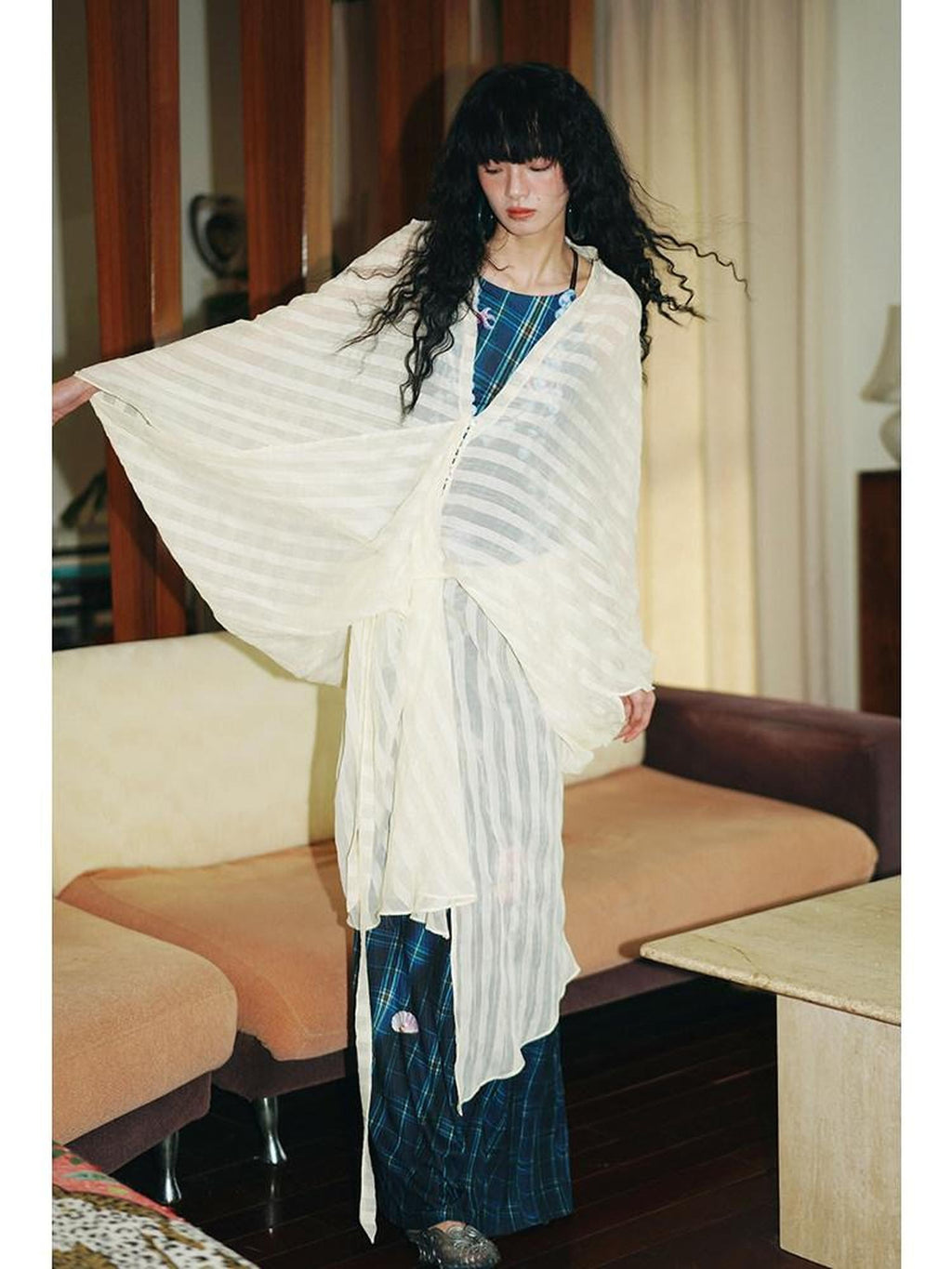 badtaste Solid Multiway Tie Front Draped Cut Loose Women's Other Material Cardigans