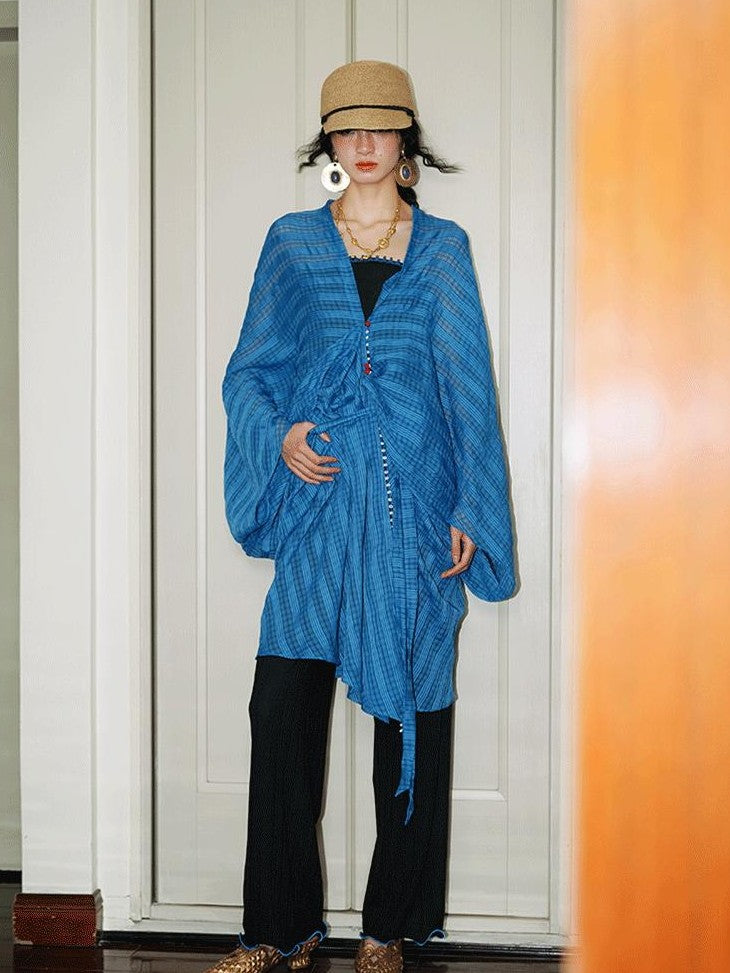badtaste Solid Multiway Tie Front Draped Cut Loose Women's Other Material Cardigans