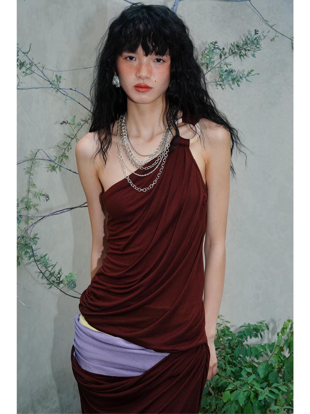 badtaste Solid Sculptural Asymmetric Zip Front Women's Lyocell Tank Tops
