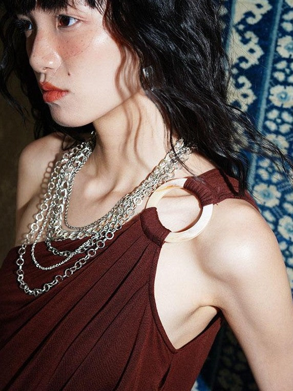 badtaste Solid Sculptural Asymmetric Zip Front Women's Lyocell Tank Tops