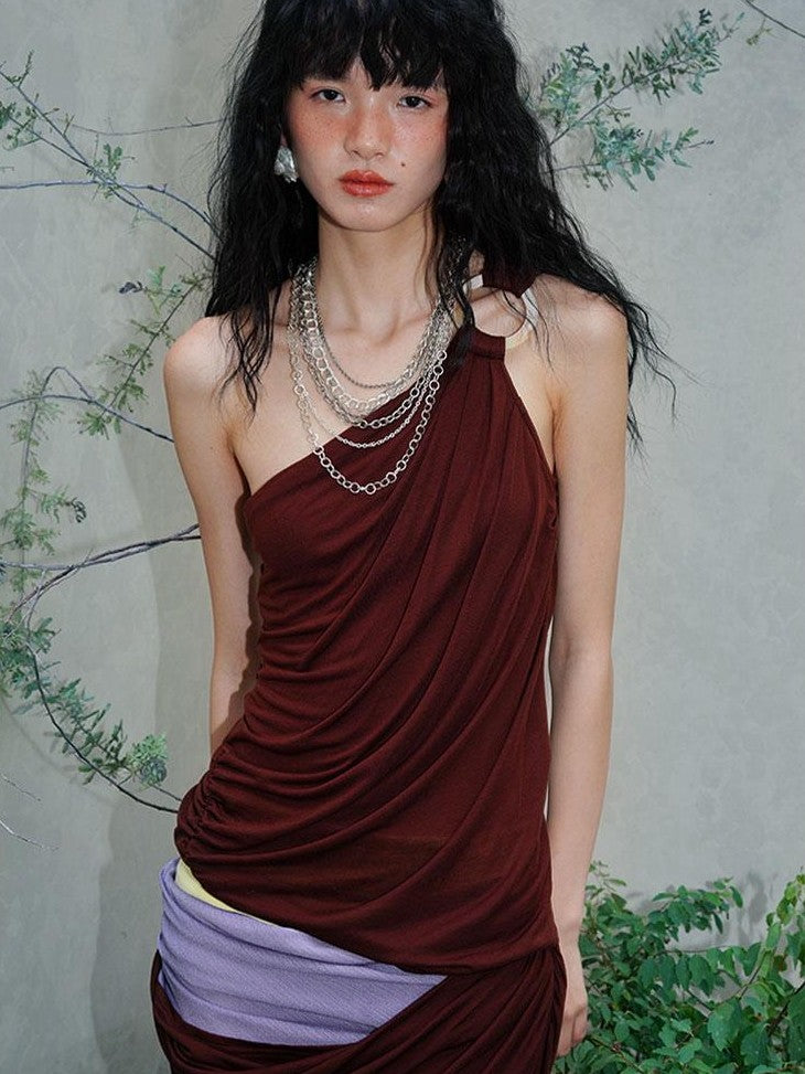 badtaste Solid Sculptural Asymmetric Zip Front Women's Lyocell Tank Tops