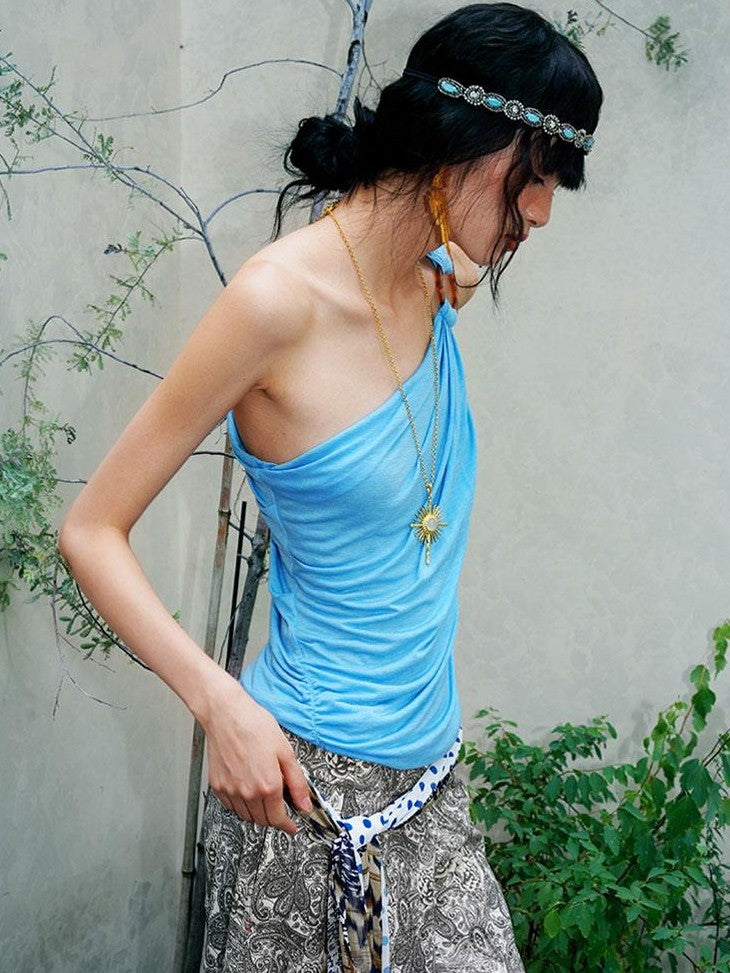 badtaste Solid Sculptural Asymmetric Zip Front Women's Lyocell Tank Tops
