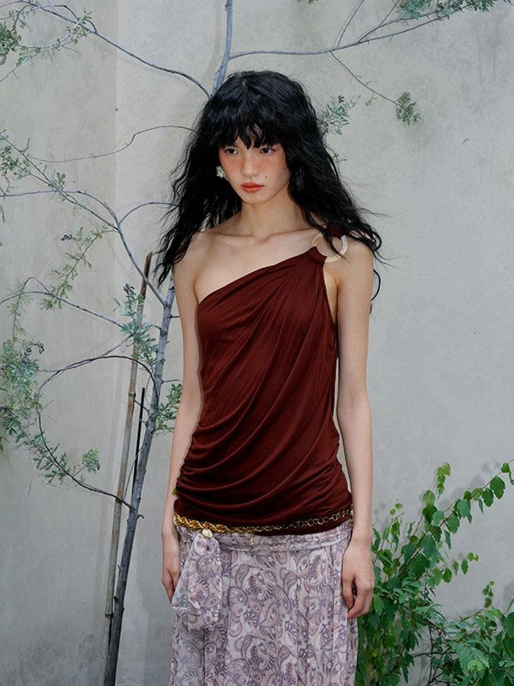 badtaste Solid Sculptural Asymmetric Zip Front Women's Lyocell Tank Tops