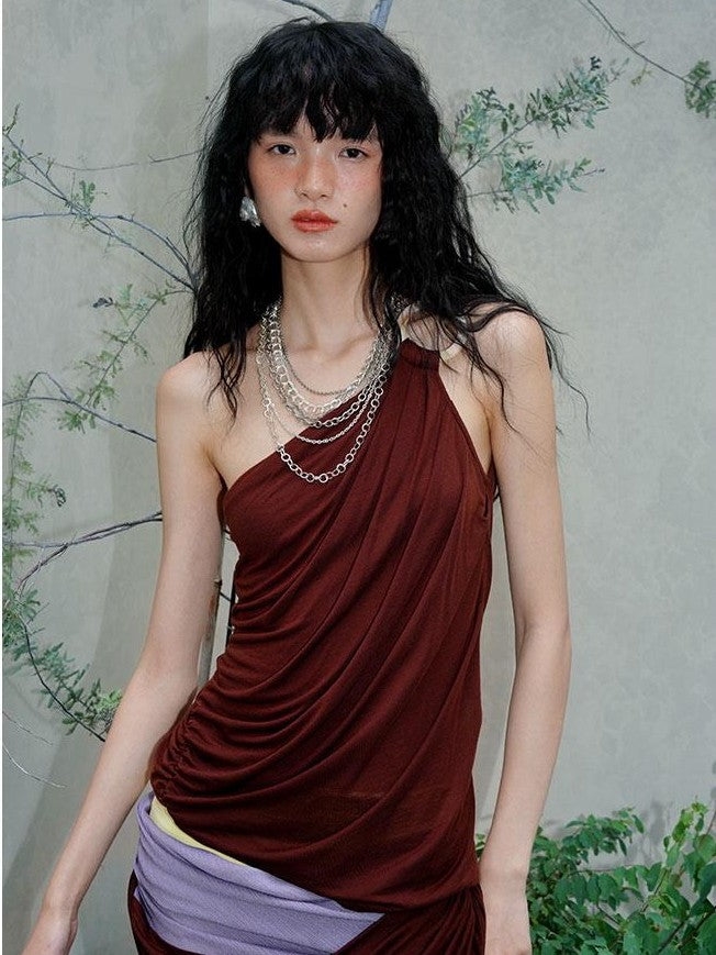 badtaste Solid Sculptural Asymmetric Zip Front Women's Lyocell Tank Tops
