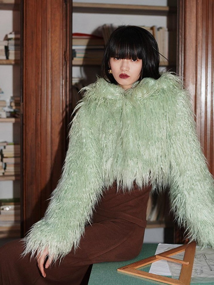 badtaste Solid Short Oversized Hooded Thick Warm Women's Faux Fur Coats