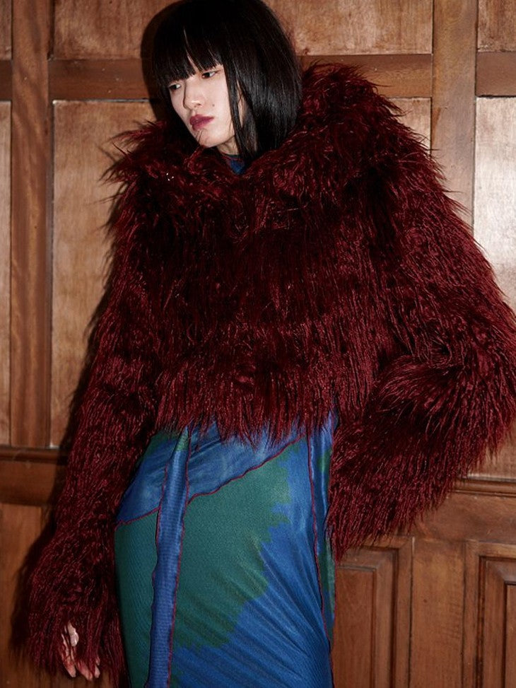 badtaste Solid Short Oversized Hooded Thick Warm Women's Faux Fur Coats