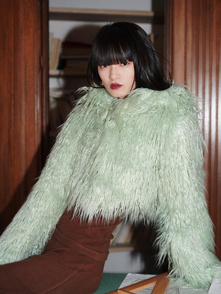 badtaste Solid Short Oversized Hooded Thick Warm Women's Faux Fur Coats