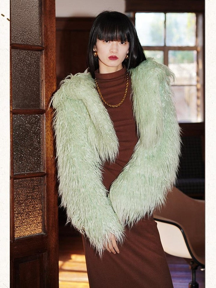 badtaste Solid Short Oversized Hooded Thick Warm Women's Faux Fur Coats