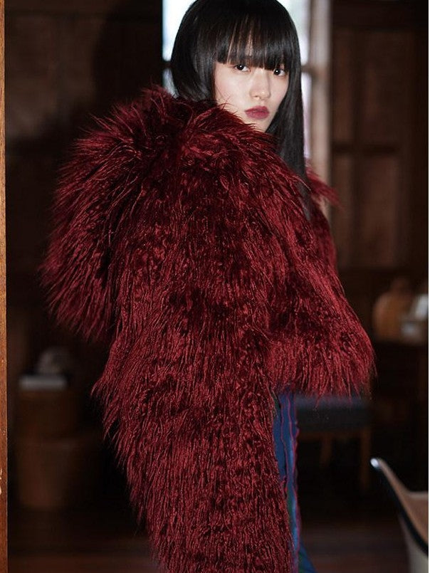 badtaste Solid Short Oversized Hooded Thick Warm Women's Faux Fur Coats