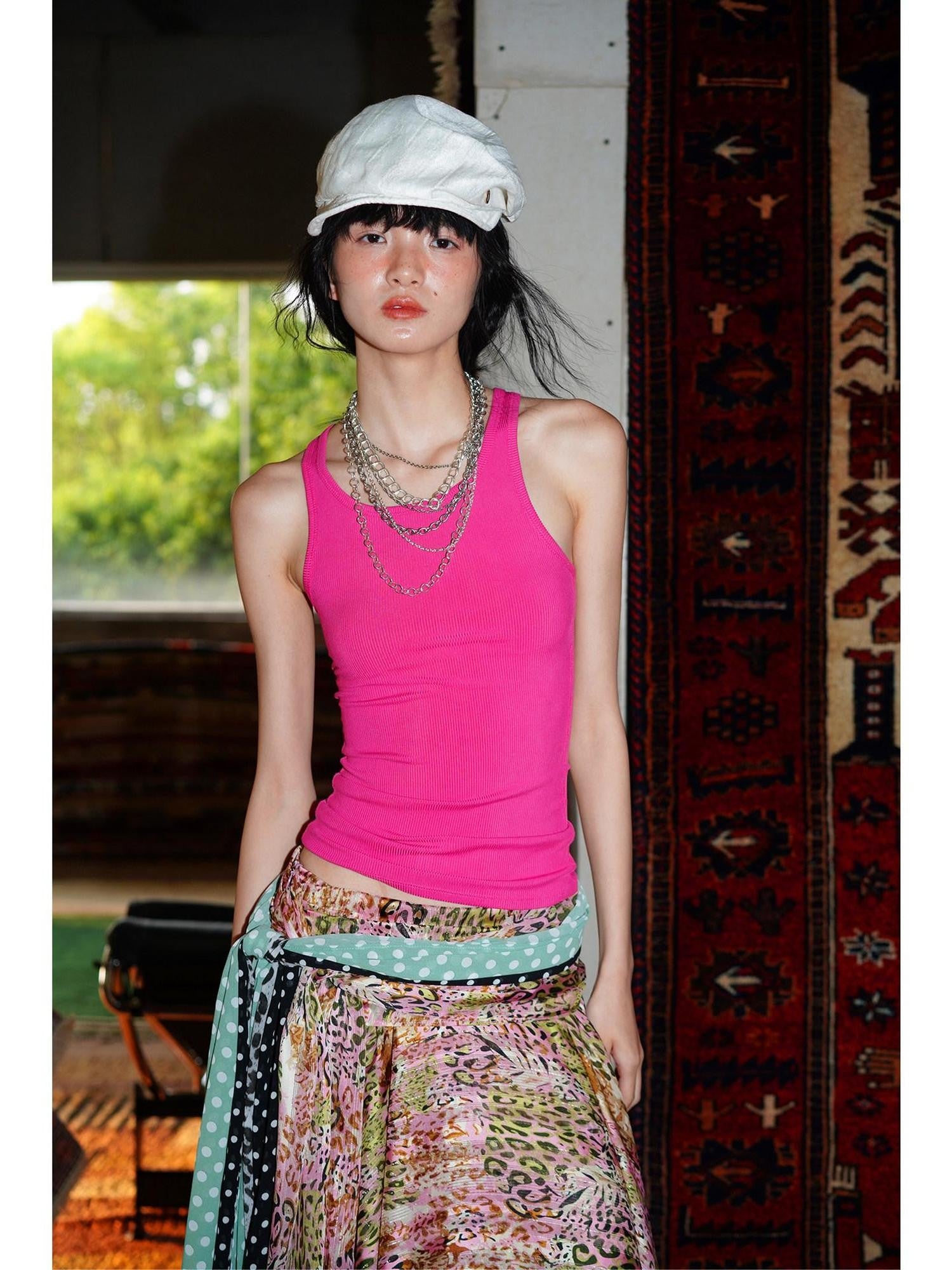 badtaste Solid Slim Fit Racerback No Padding Black Pink Sky Blue Women's Tank Tops