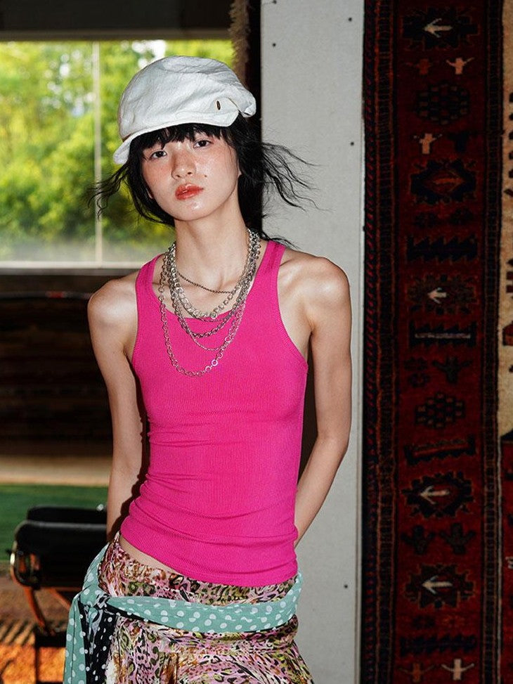 badtaste Solid Slim Fit Racerback No Padding Black Pink Sky Blue Women's Tank Tops