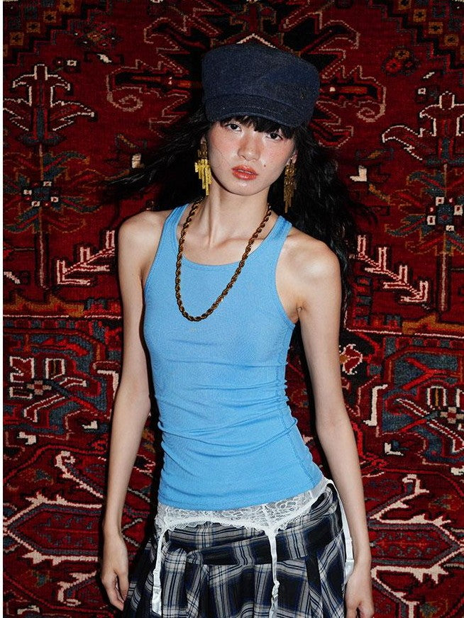 badtaste Solid Slim Fit Racerback No Padding Black Pink Sky Blue Women's Tank Tops