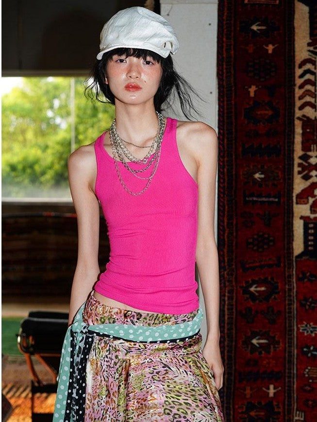 badtaste Solid Slim Fit Racerback No Padding Black Pink Sky Blue Women's Tank Tops