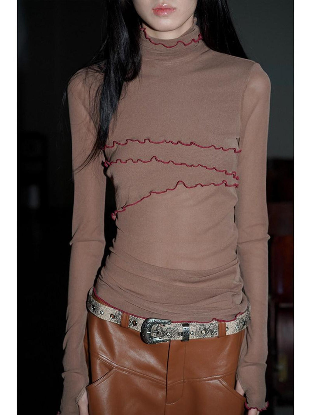badtaste Solid Stand Collar Slim Fit Women's Mesh Long Sleeve T-shirts