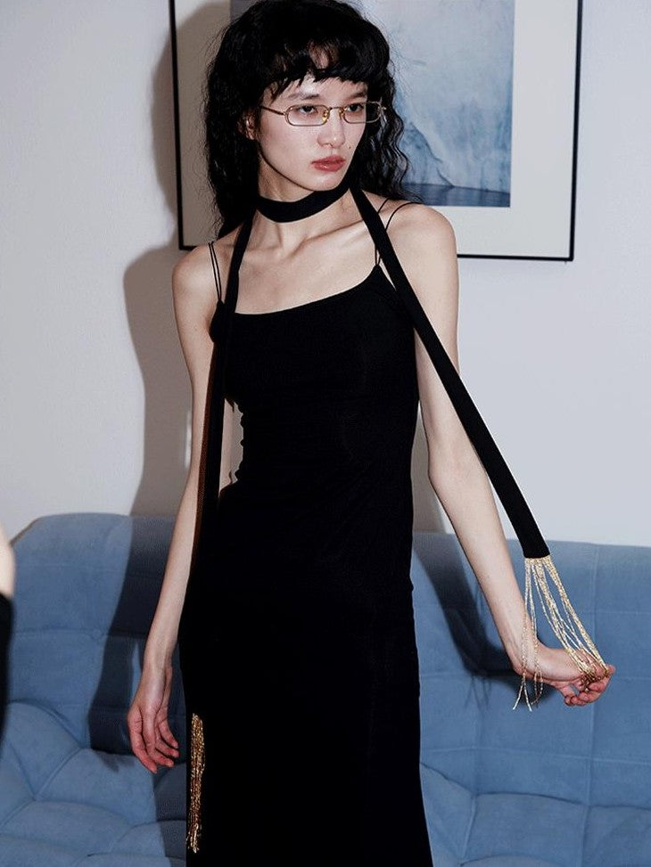 badtaste Solid Stretch Slim Backless Cami Midi Women's Other Fabric Matching Skirt Sets