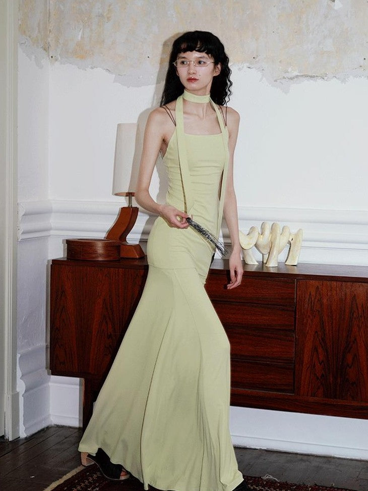 badtaste Solid Stretch Slim Backless Cami Midi Women's Other Fabric Matching Skirt Sets
