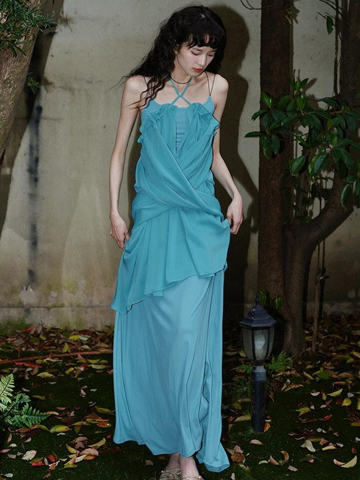 badtaste Solid Stretch Slim Backless Cami Midi Women's Other Fabric Matching Skirt Sets