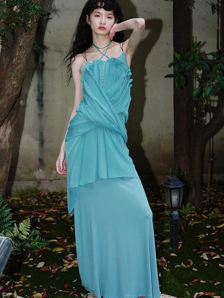 badtaste Solid Stretch Slim Backless Cami Midi Women's Other Fabric Matching Skirt Sets