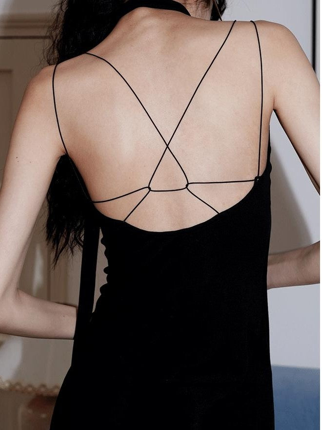badtaste Solid Stretch Slim Backless Cami Midi Women's Other Fabric Matching Skirt Sets