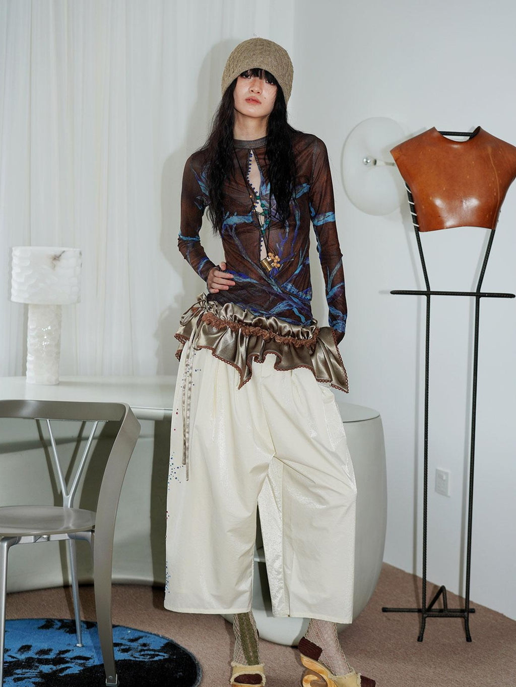 badtaste Solid Subtle Sheen Satin Asymmetric Low Waist Women's Silk Loose Midi Skirts