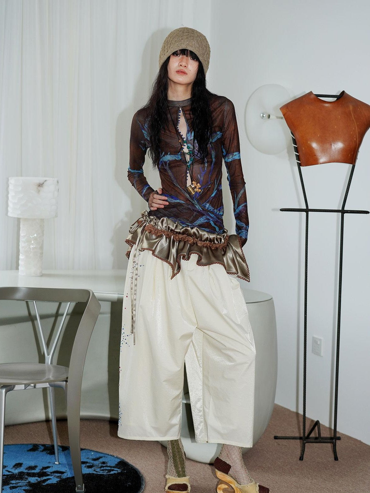 badtaste Solid Subtle Sheen Satin Asymmetric Low Waist Women's Silk Loose Midi Skirts