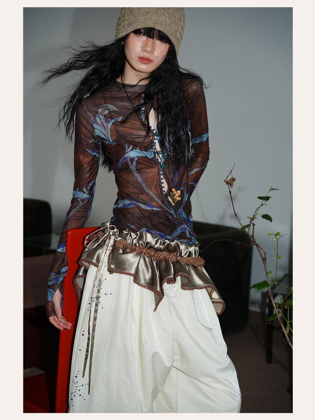 badtaste Solid Subtle Sheen Satin Asymmetric Low Waist Women's Silk Loose Midi Skirts