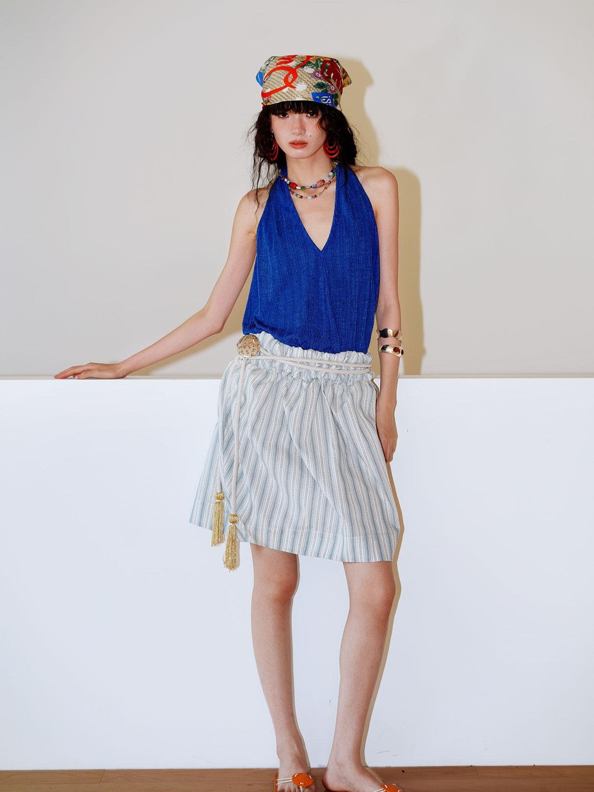 badtaste Solid V-neck Backless Bubble Skirt Women's Halter Midi Dresses
