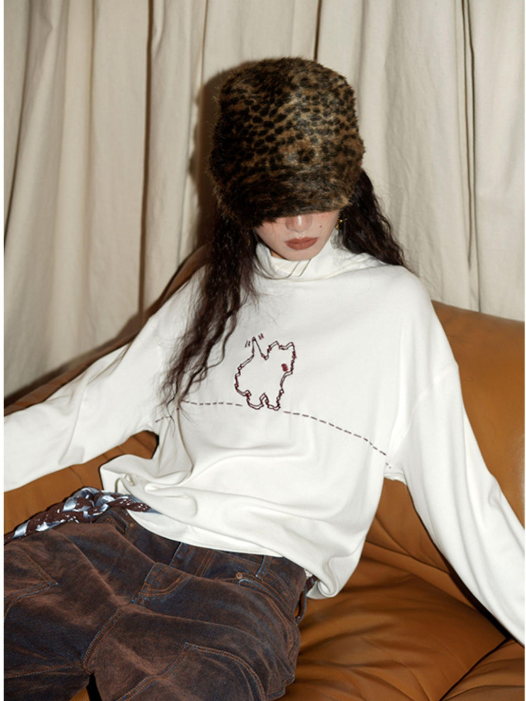 badtaste Solid West Highland Terrier Embroidered Oversized Women's Pullover Sweaters