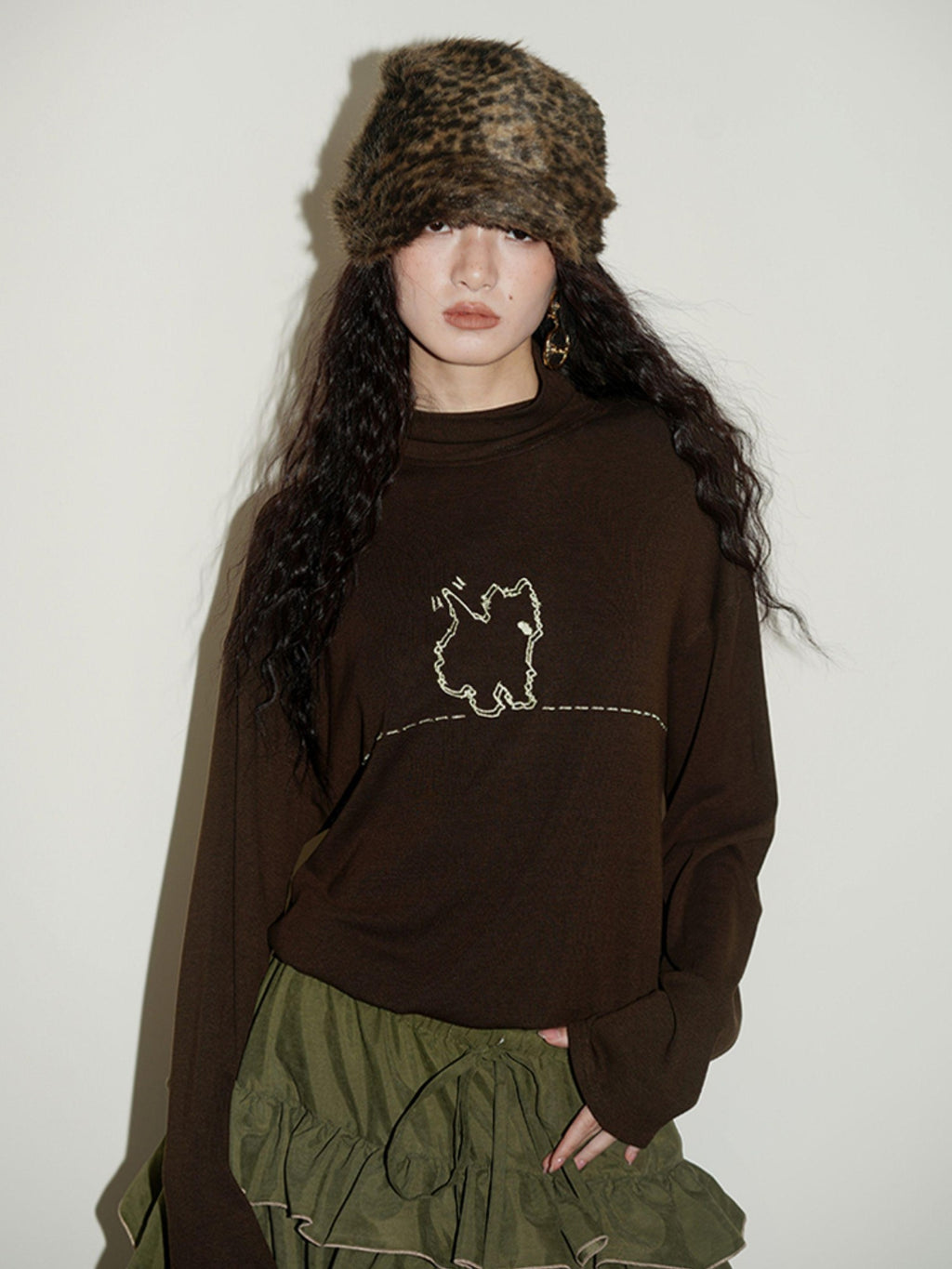 badtaste Solid West Highland Terrier Embroidered Oversized Women's Pullover Sweaters