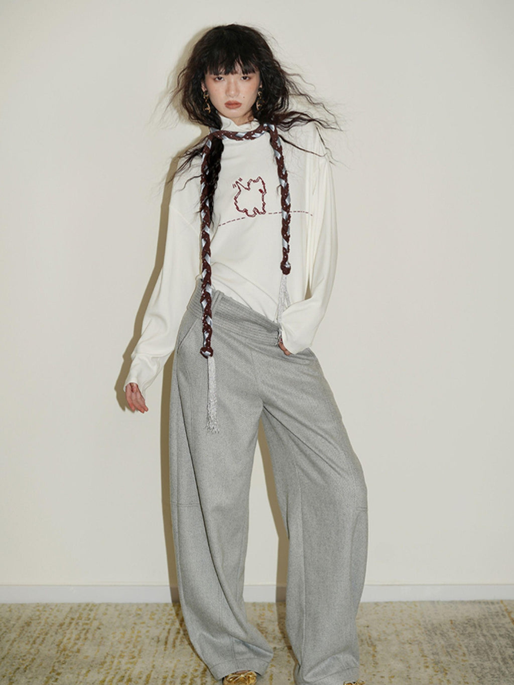 badtaste Solid West Highland Terrier Embroidered Oversized Women's Pullover Sweaters