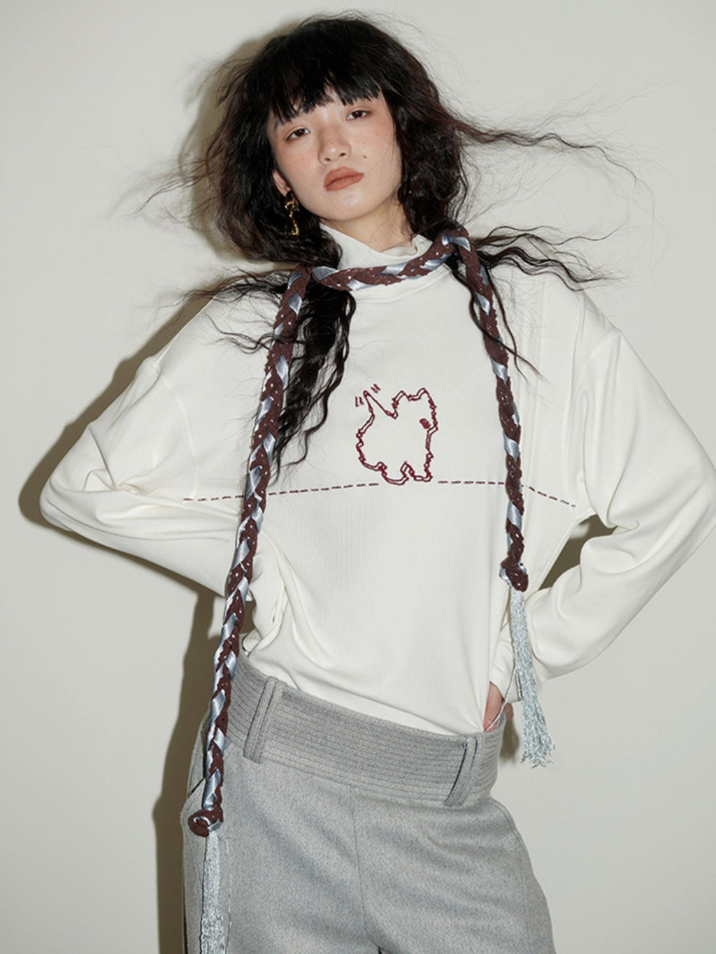 badtaste Solid West Highland Terrier Embroidered Oversized Women's Pullover Sweaters