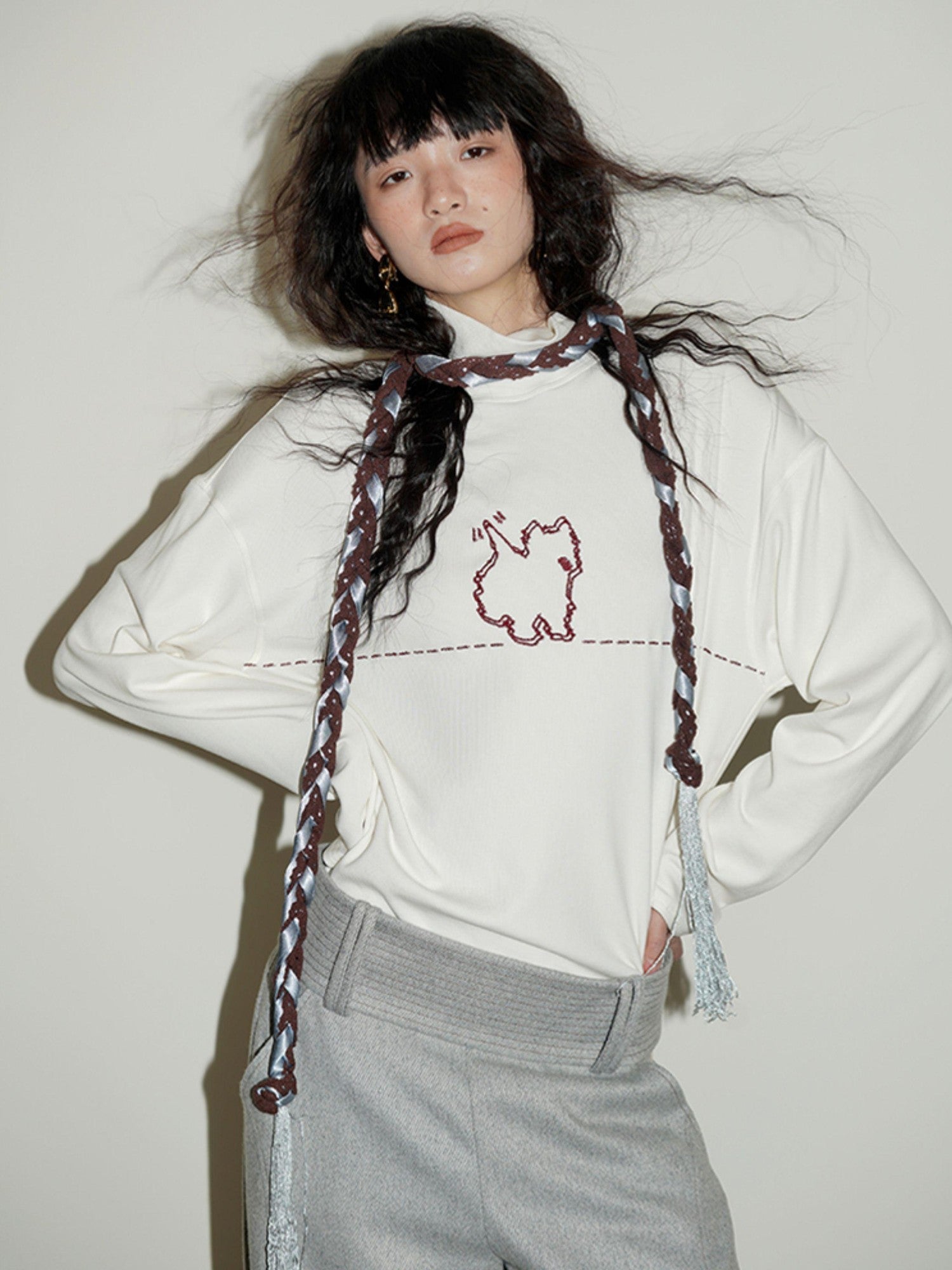 badtaste Solid West Highland Terrier Embroidered Oversized Women's Pullover Sweaters