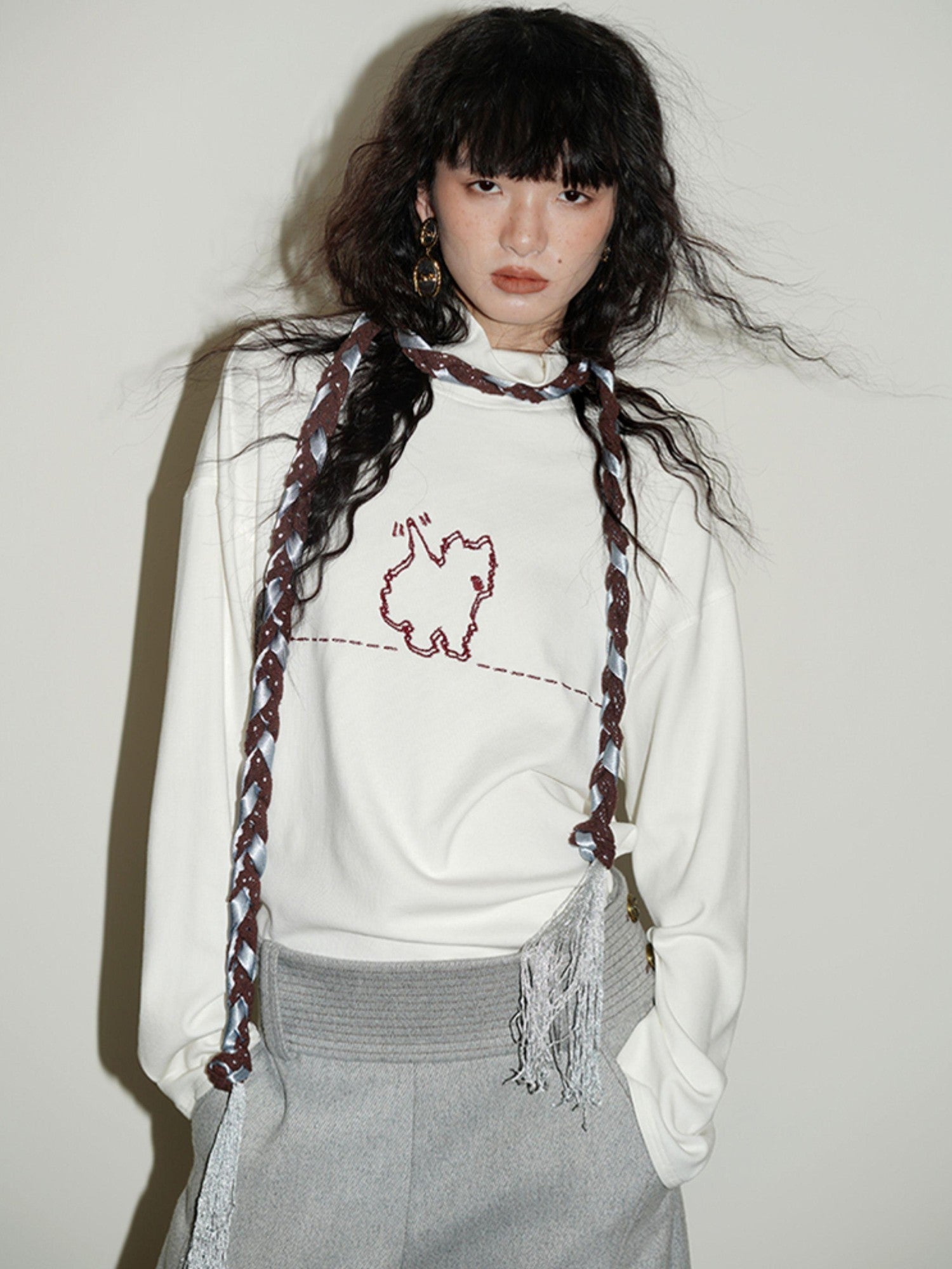 badtaste Solid West Highland Terrier Embroidered Oversized Women's Pullover Sweaters