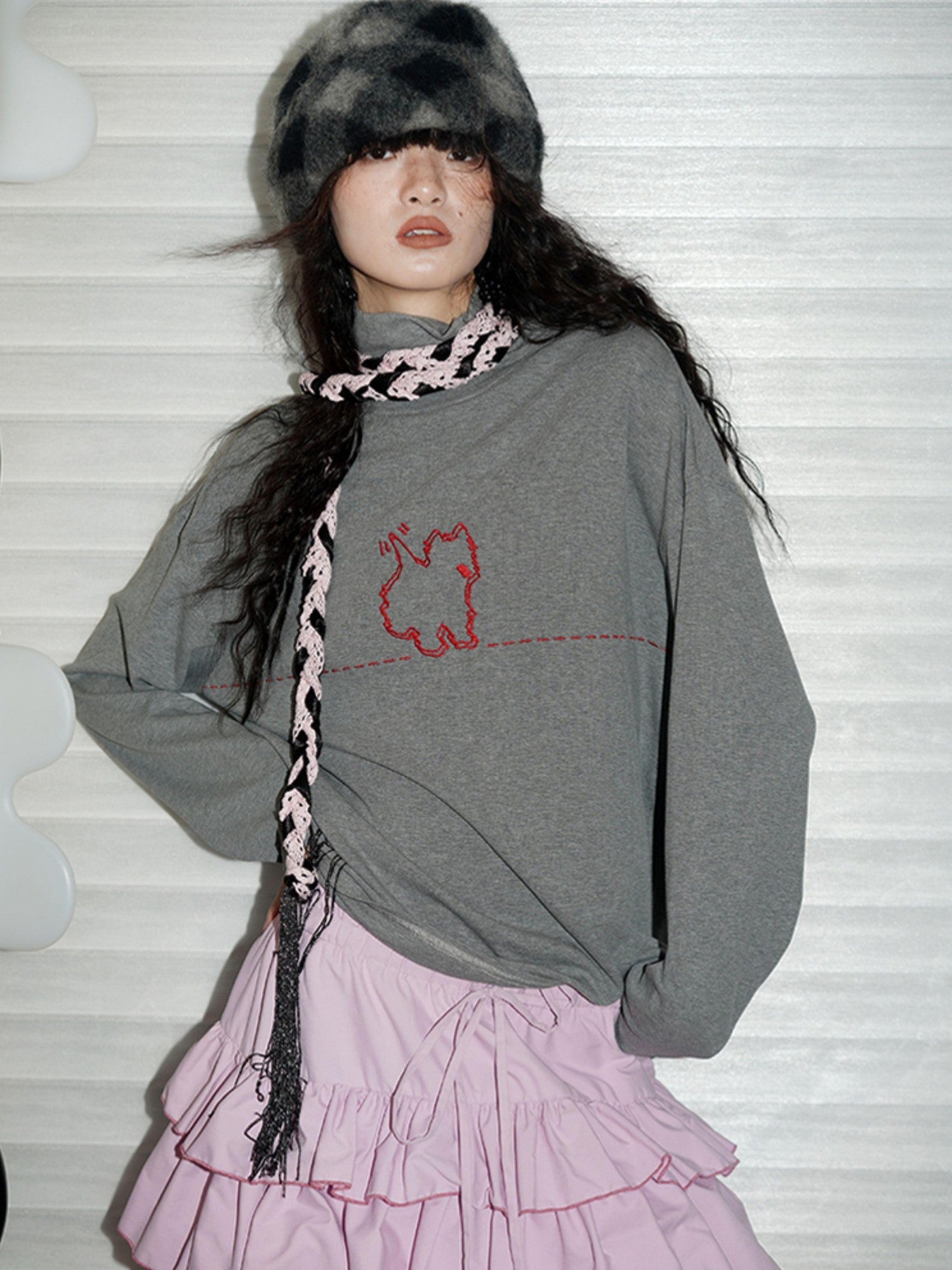 badtaste Solid West Highland Terrier Embroidered Oversized Women's Pullover Sweaters