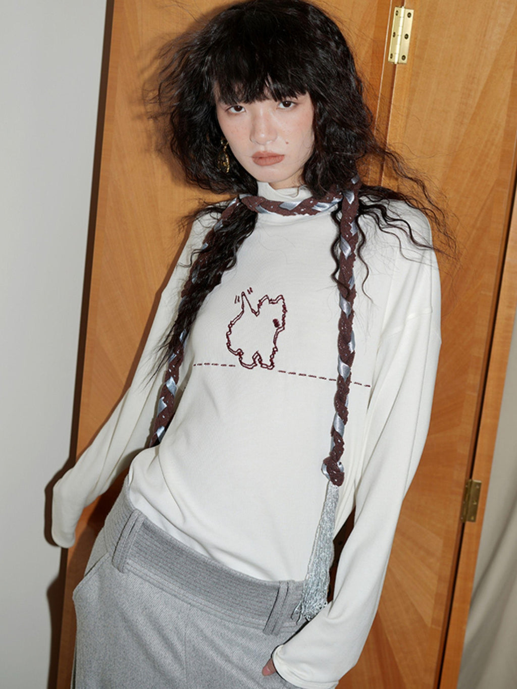 badtaste Solid West Highland Terrier Embroidered Oversized Women's Pullover Sweaters