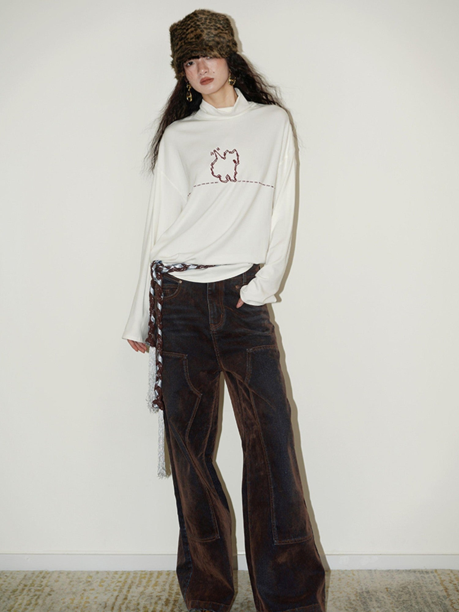 badtaste Solid West Highland Terrier Embroidered Oversized Women's Pullover Sweaters