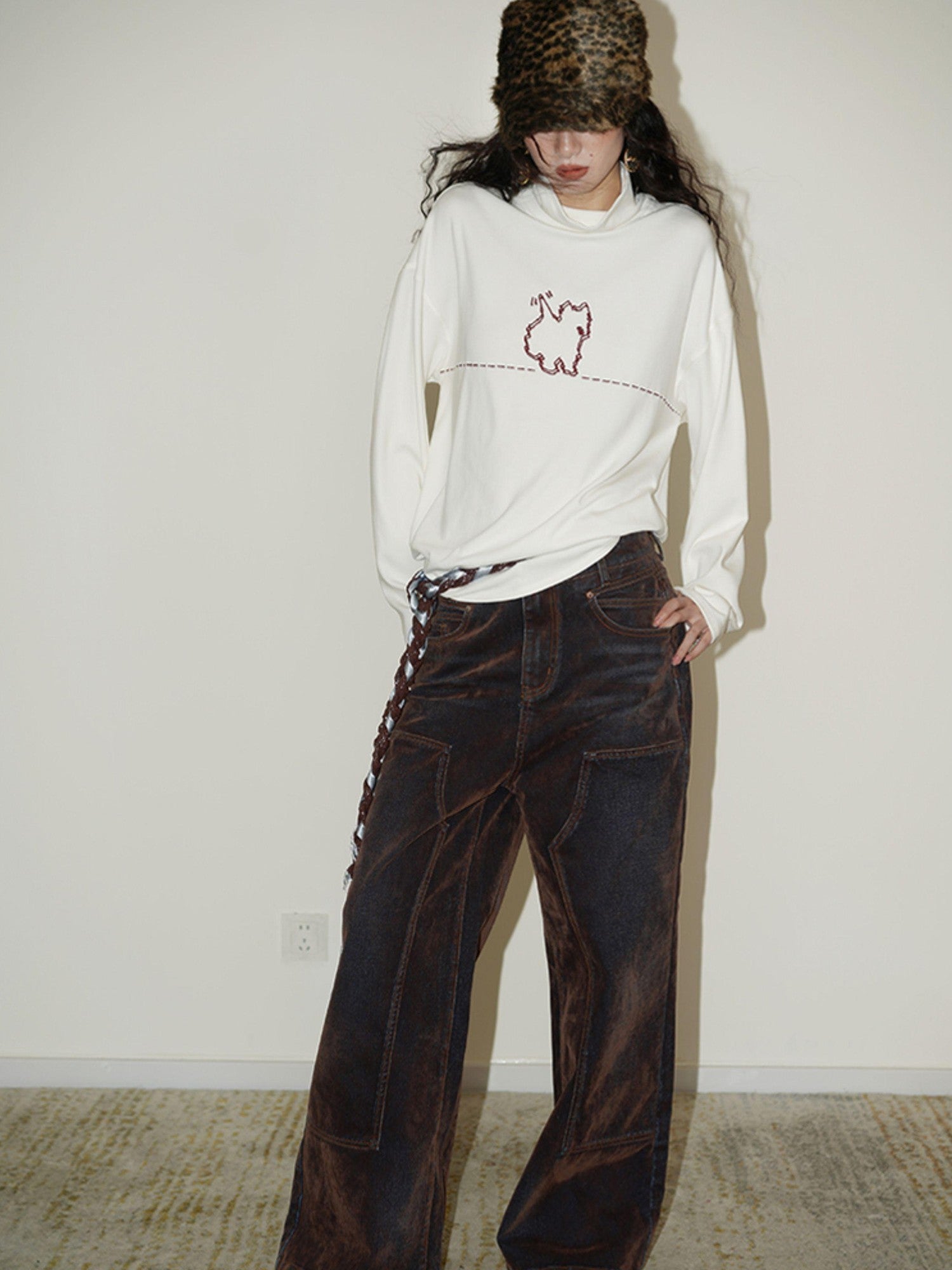 badtaste Solid West Highland Terrier Embroidered Oversized Women's Pullover Sweaters