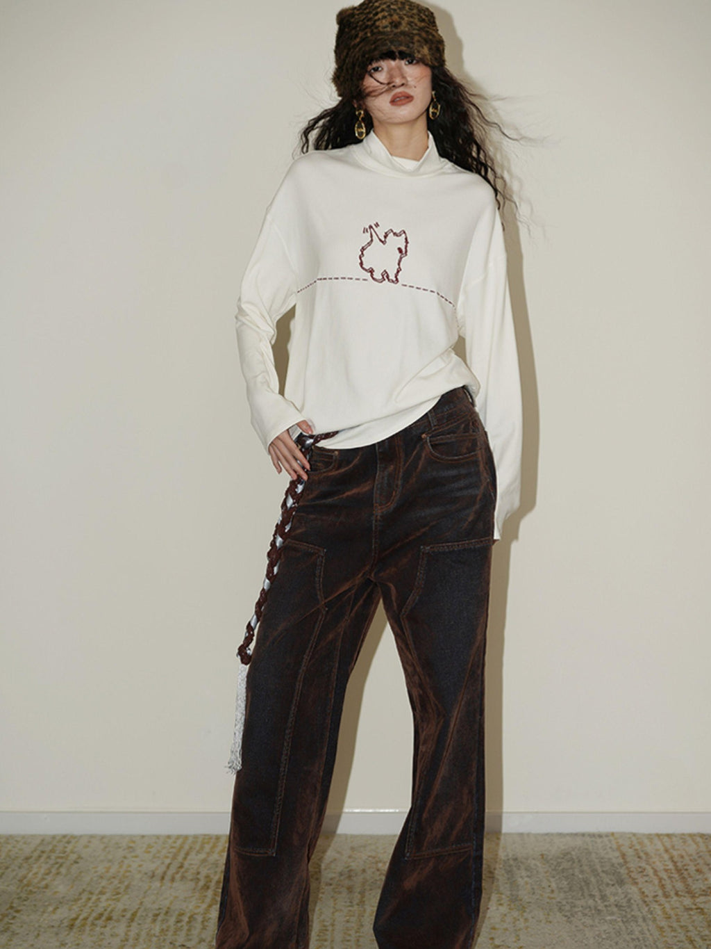 badtaste Solid West Highland Terrier Embroidered Oversized Women's Pullover Sweaters