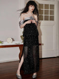badtaste Special Soft Sequined Straight Tie Low Waist Long Women's Tulle Skirts