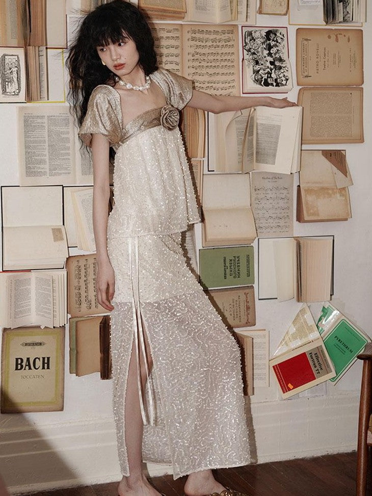 badtaste Special Soft Sequined Straight Tie Low Waist Long Women's Tulle Skirts