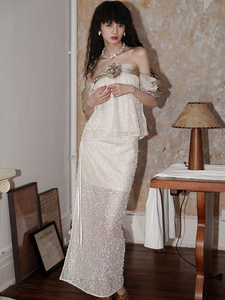 badtaste Special Soft Sequined Straight Tie Low Waist Long Women's Tulle Skirts